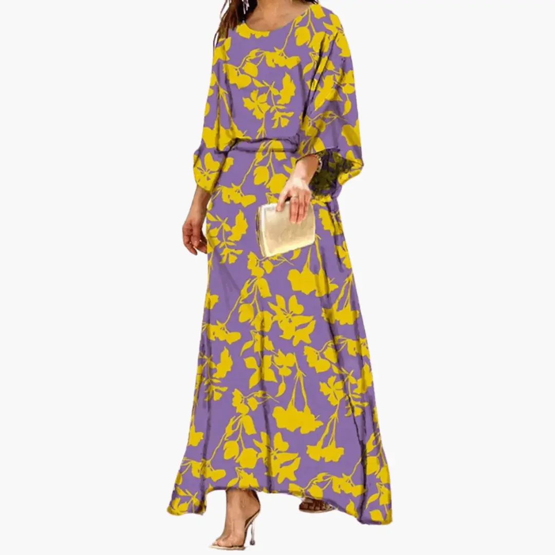 Women's Maxi Dress Boho Print Flowing Design Long Sleeve Wedding Guest