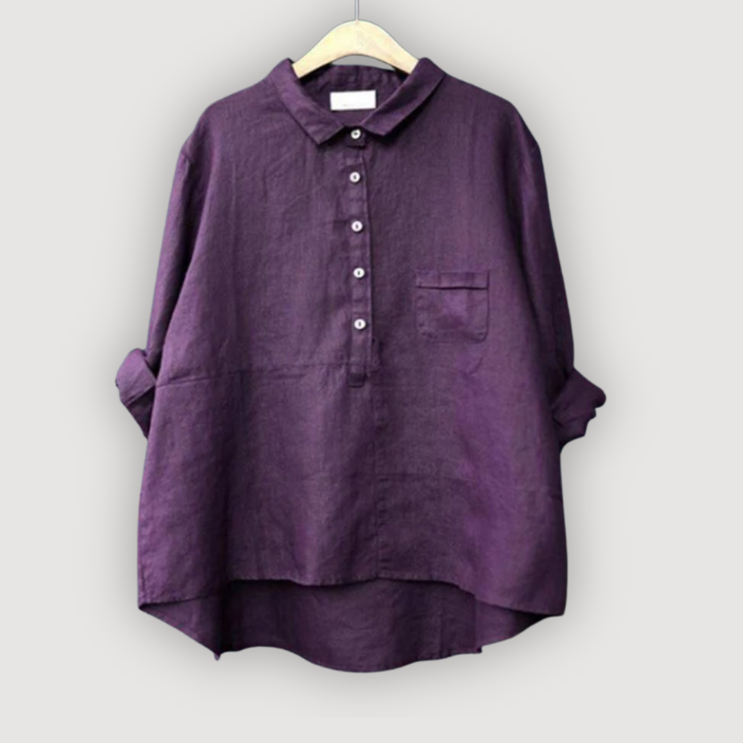 Women's Linen Blouse Button-Up Relaxed Fit Airy Long Sleeve Summer Tops