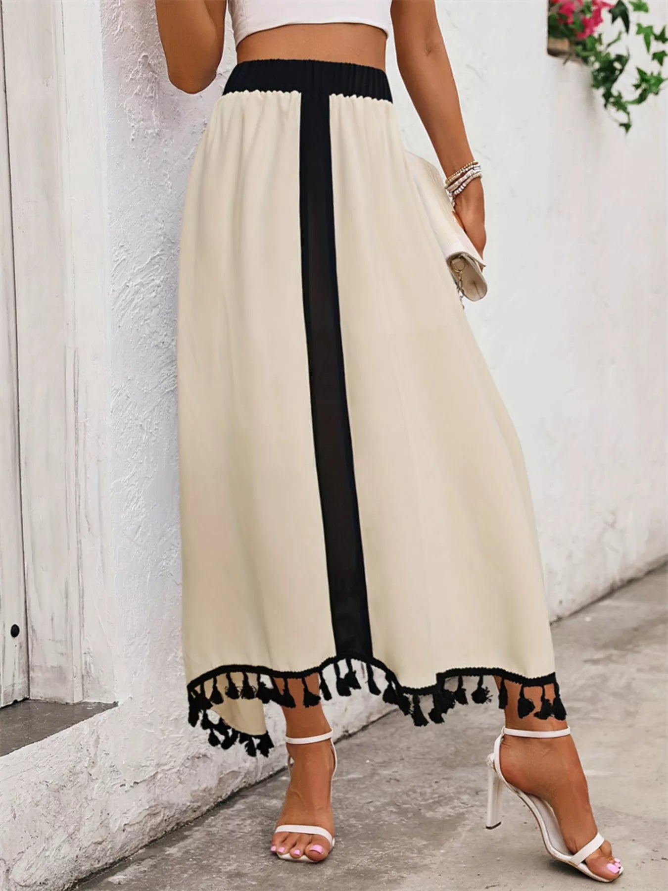 Women's Maxi Skirt Tassel-Trim High-Waist Casual