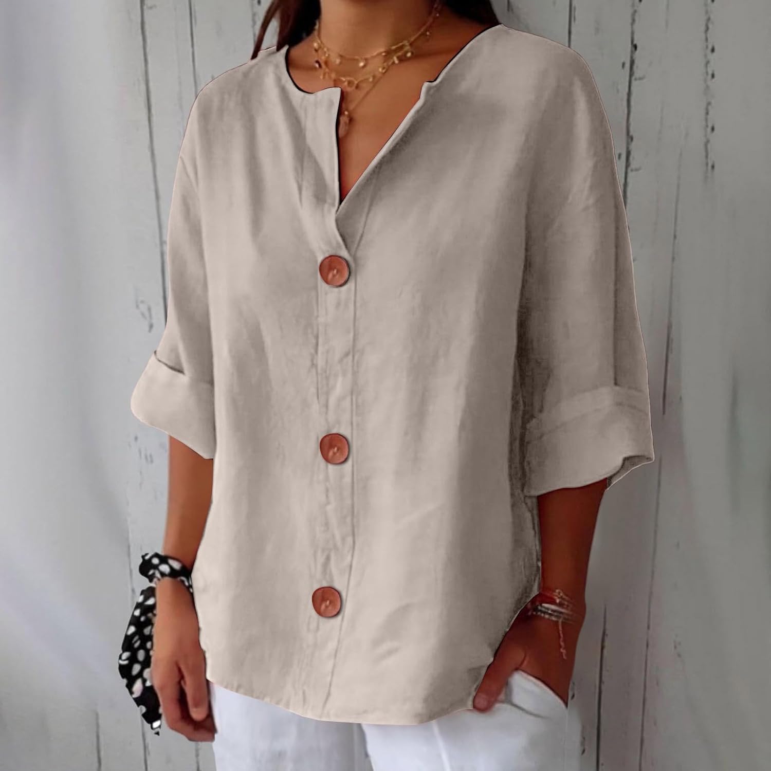 Women's Summer Blouse Loose Fit Breathable Natural Linen Casual Top