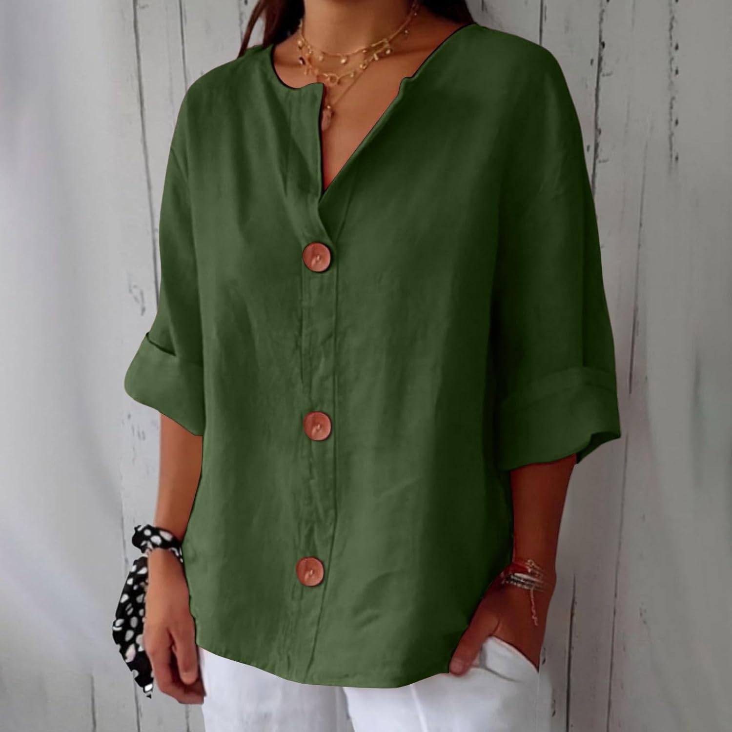 Women's Summer Blouse Loose Fit Breathable Natural Linen Casual Top