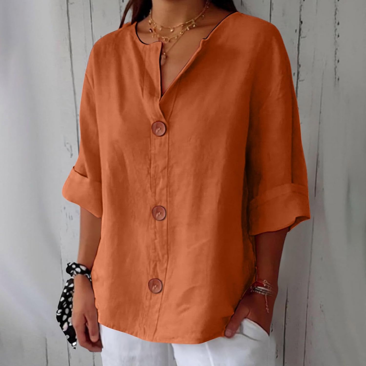 Women's Summer Blouse Loose Fit Breathable Natural Linen Casual Top