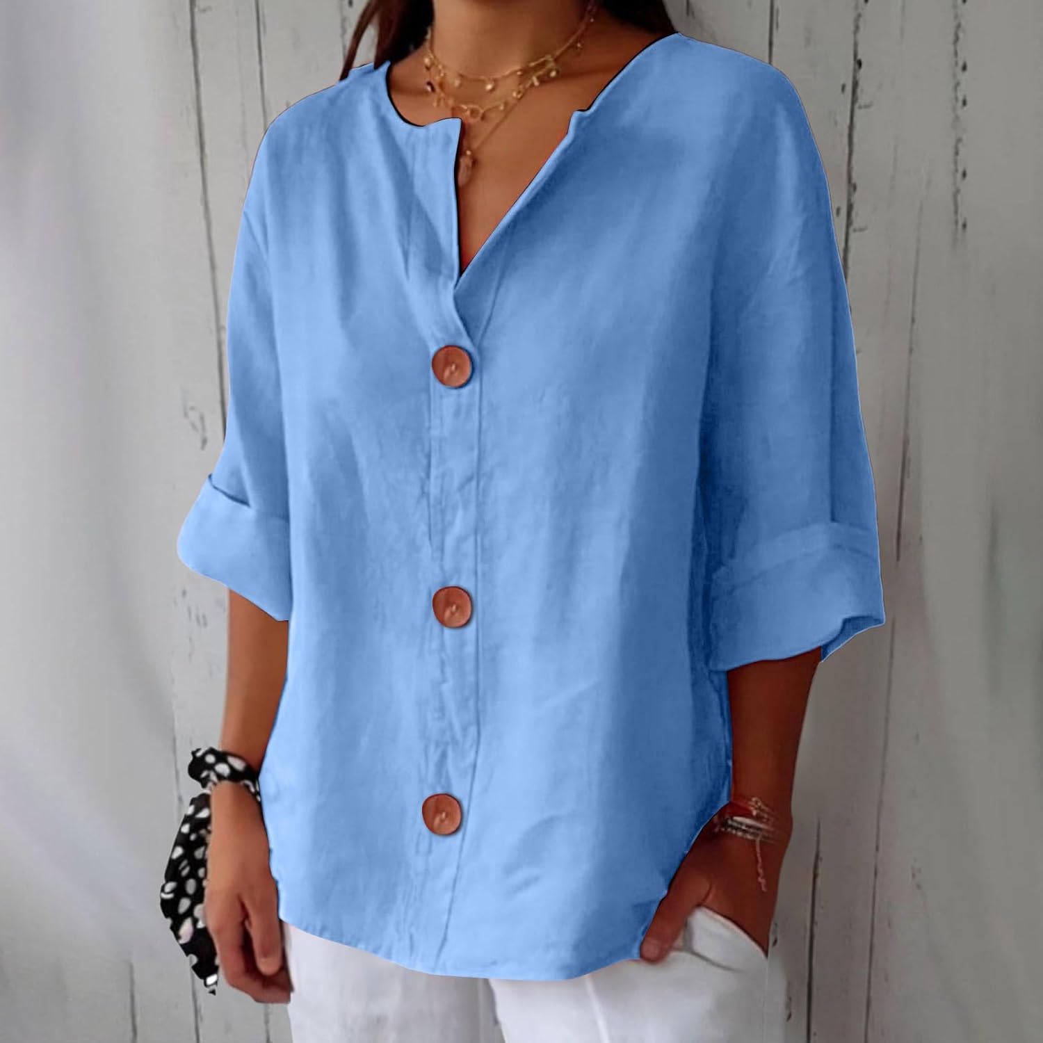 Women's Summer Blouse Loose Fit Breathable Natural Linen Casual Top