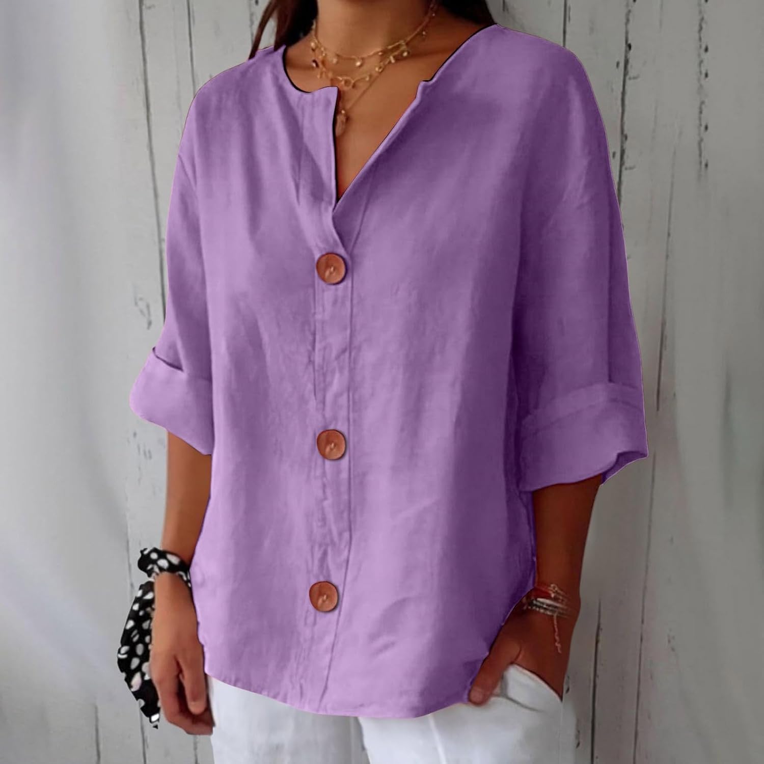 Women's Summer Blouse Loose Fit Breathable Natural Linen Casual Top