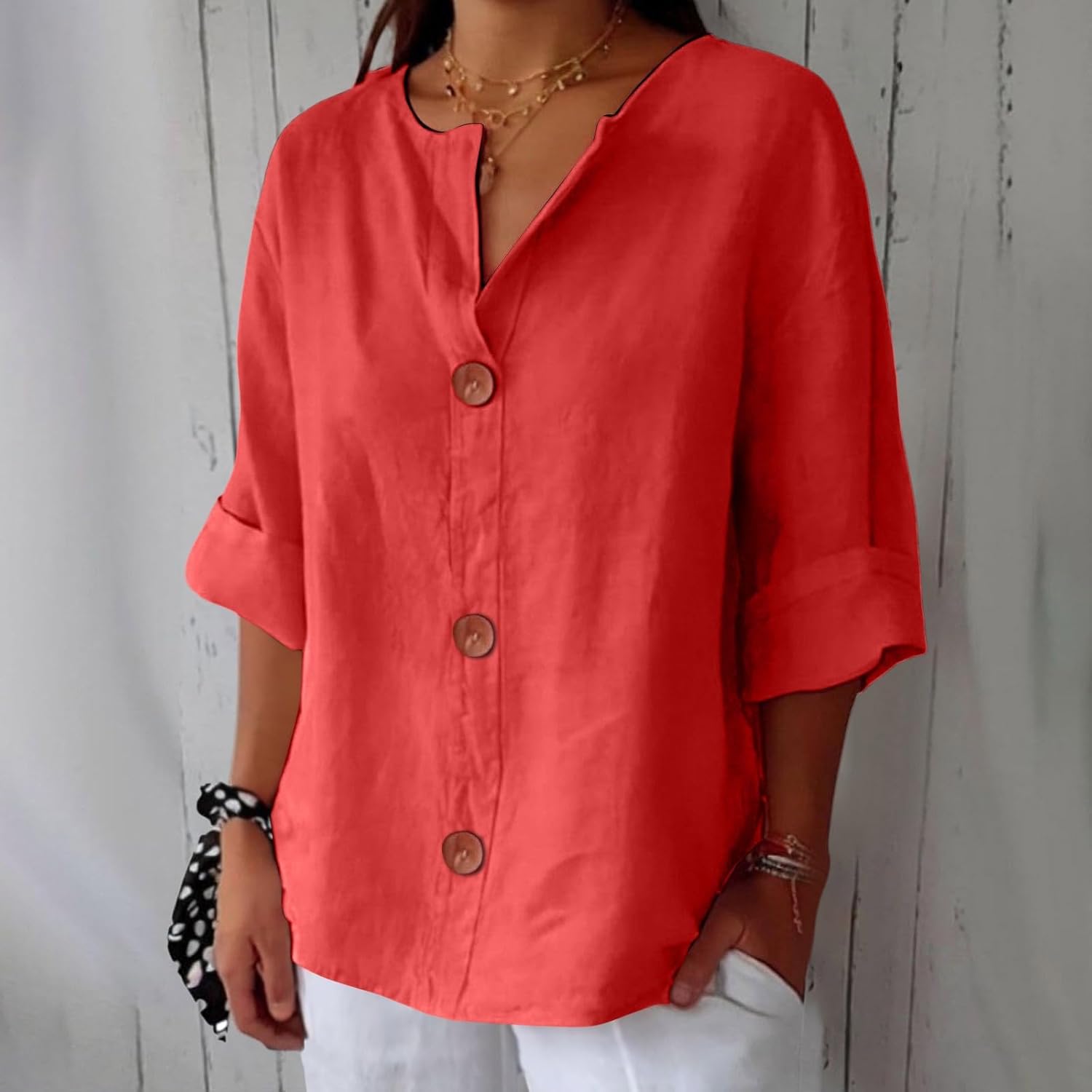 Women's Summer Blouse Loose Fit Breathable Natural Linen Casual Top