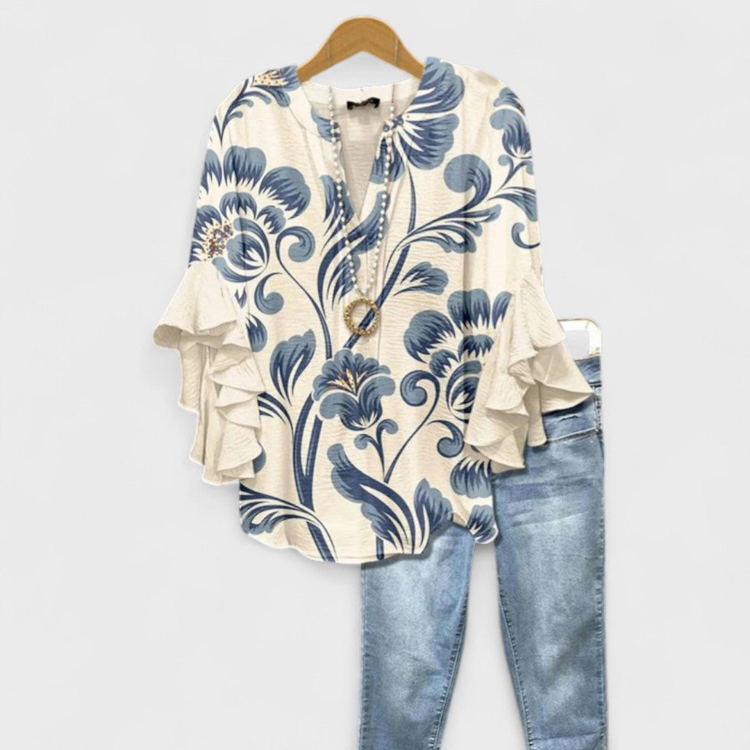 Women's Ruffle Top Flowy Soft Drape Flattering Neckline Everyday Blouse