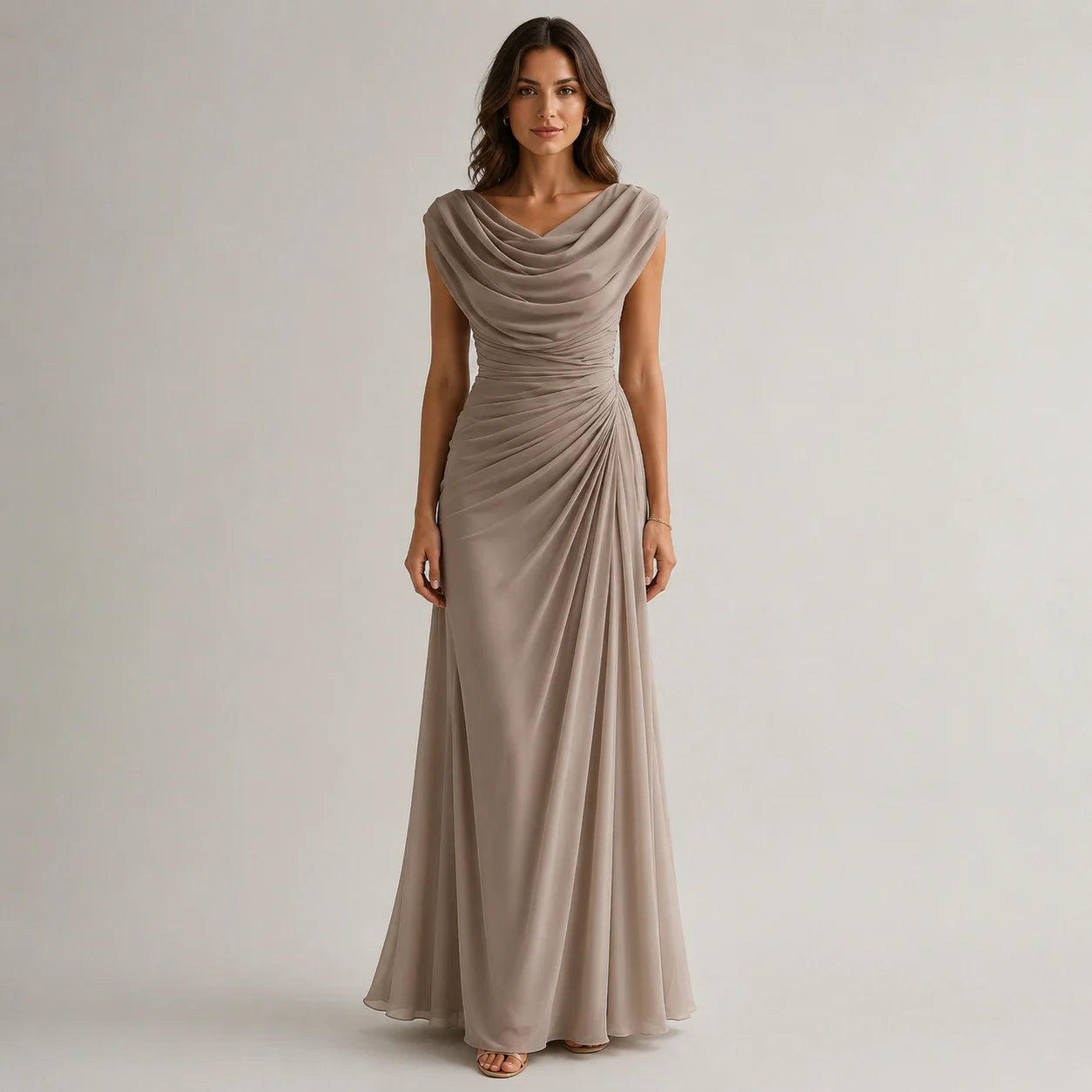 Women's Maxi Dress Cowl Neck Ruched Wedding Guest