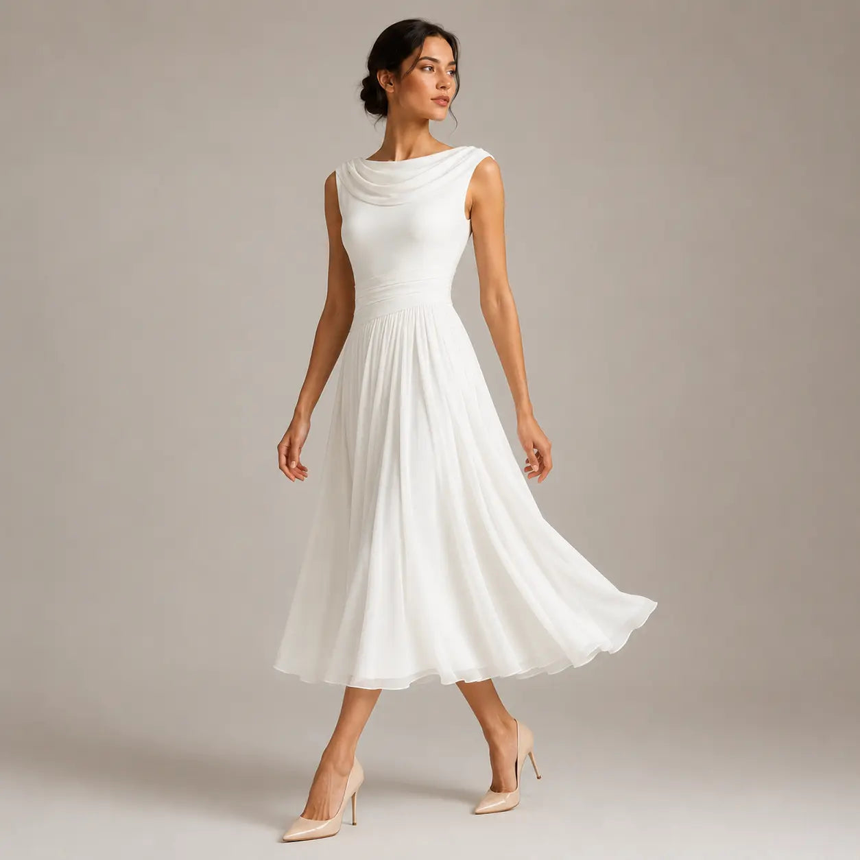 Women's Midi Dress Sleeveless Draped Summer Occasion