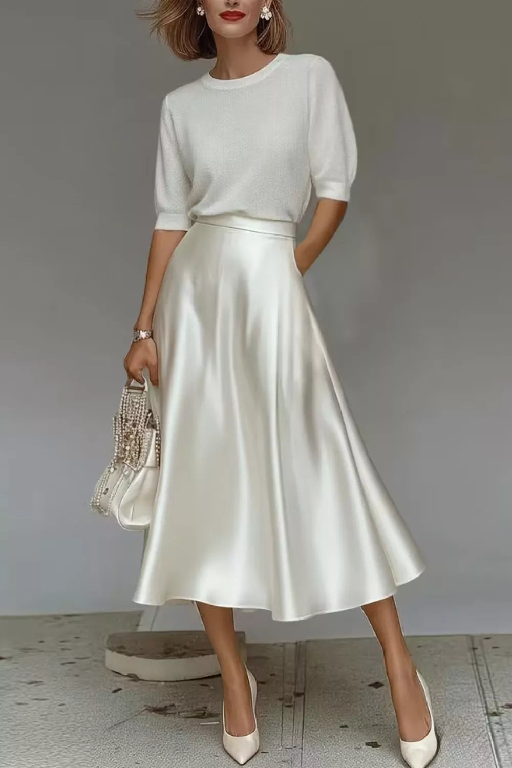 Women's Satin A-Line Midi Skirt | Liquid Finish | Casual Wear