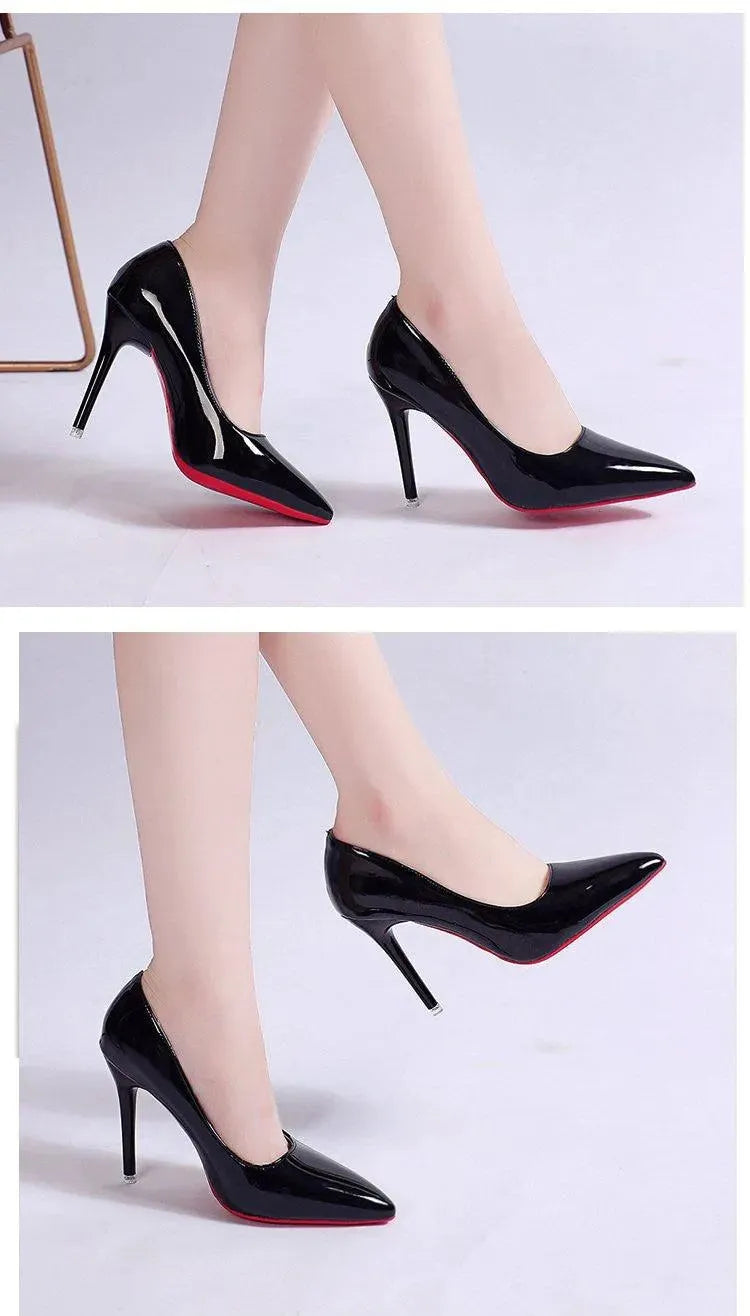 Women's Black Pumps Stiletto Heel Low Upper PU Casual Office Shoes