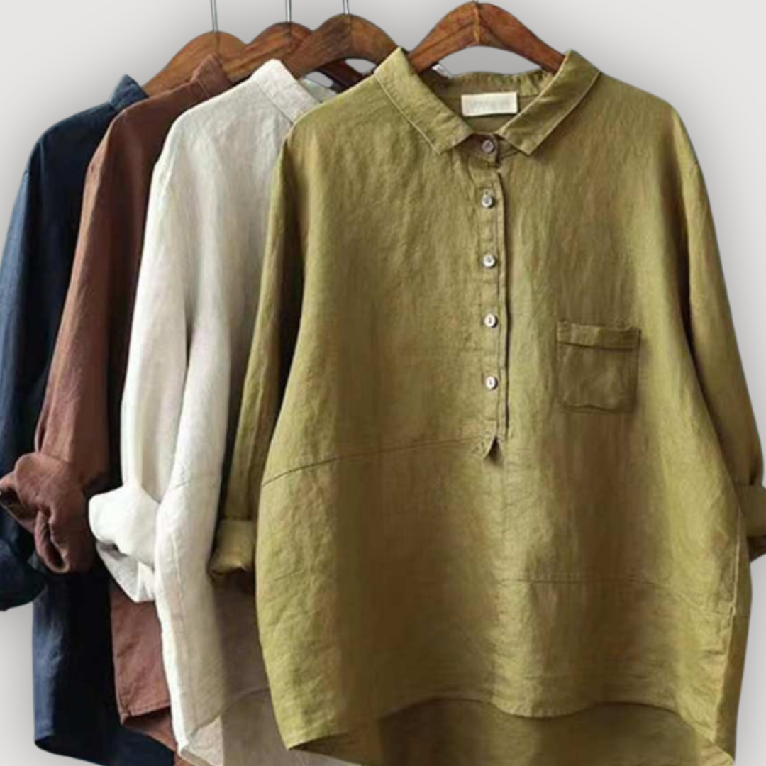 Women's Linen Blouse Button-Up Relaxed Fit Airy Long Sleeve Summer Tops
