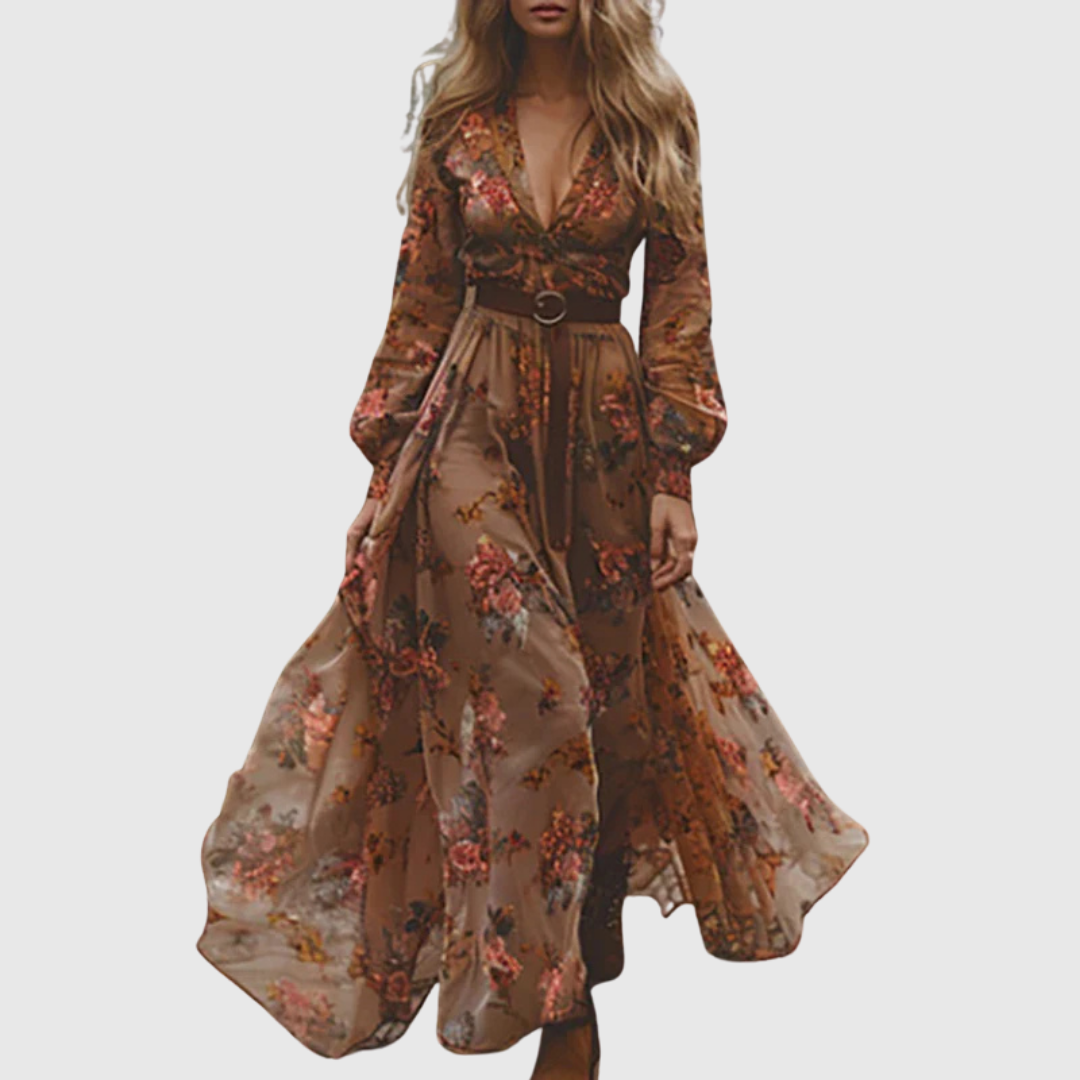 Alina | Women's Boho Floral Maxi Dress with Sheer Sleeves 1