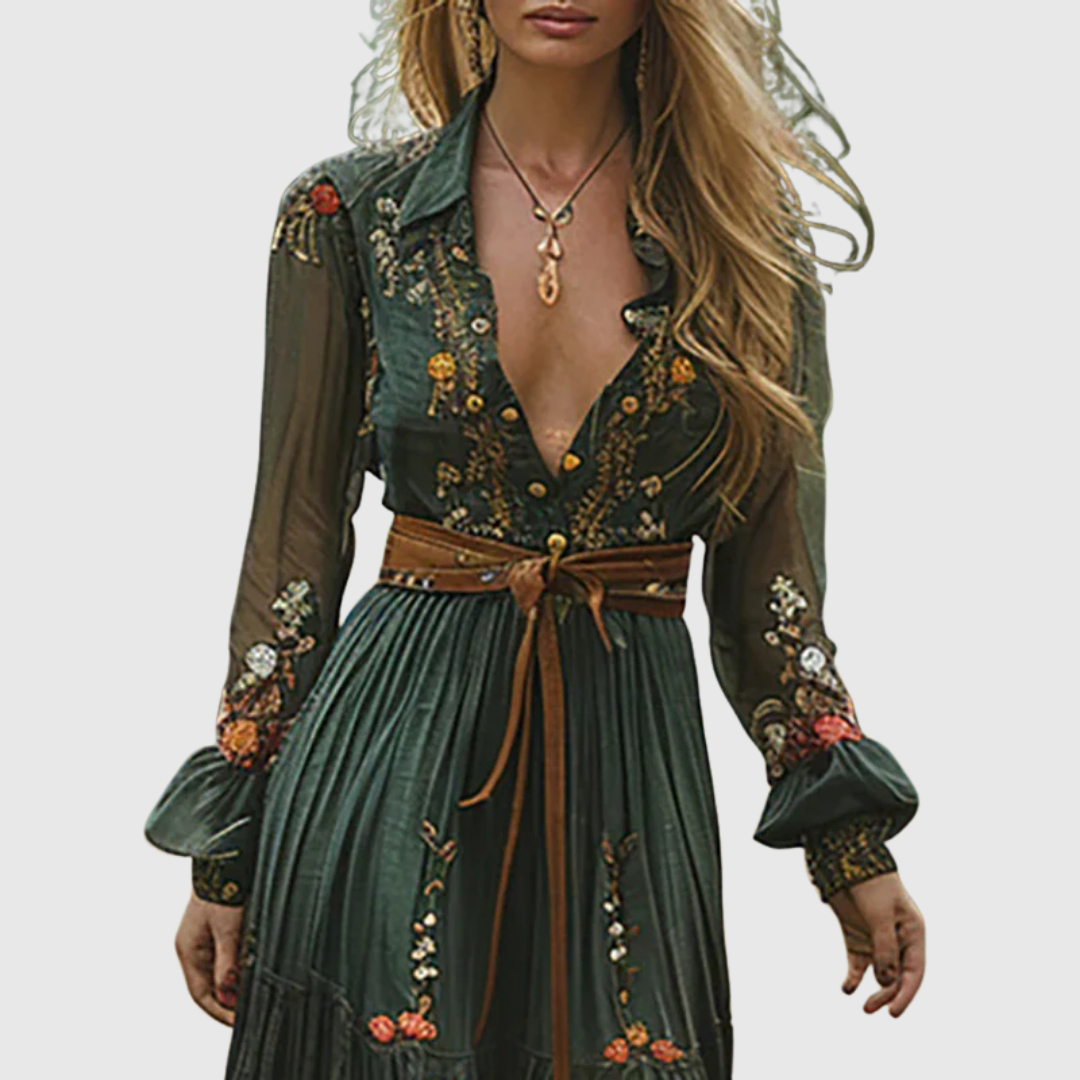 Alina | Women's Boho Floral Maxi Dress with Sheer Sleeves 3