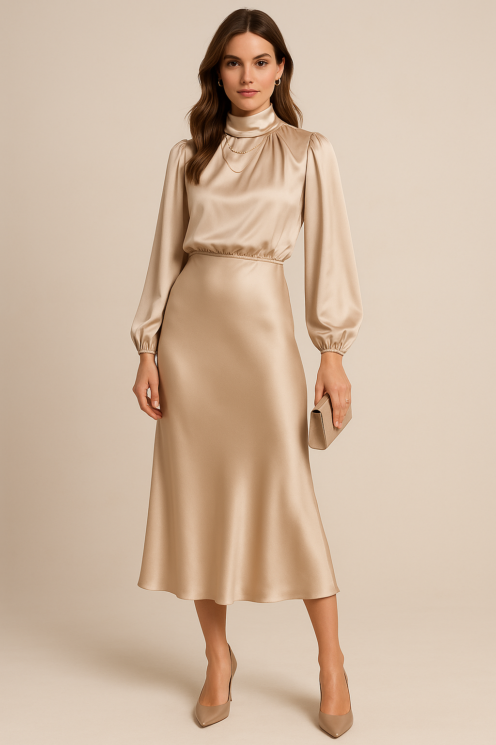 Women's High Waist Midi Dress Cotton Blend Elegant Casual Formal