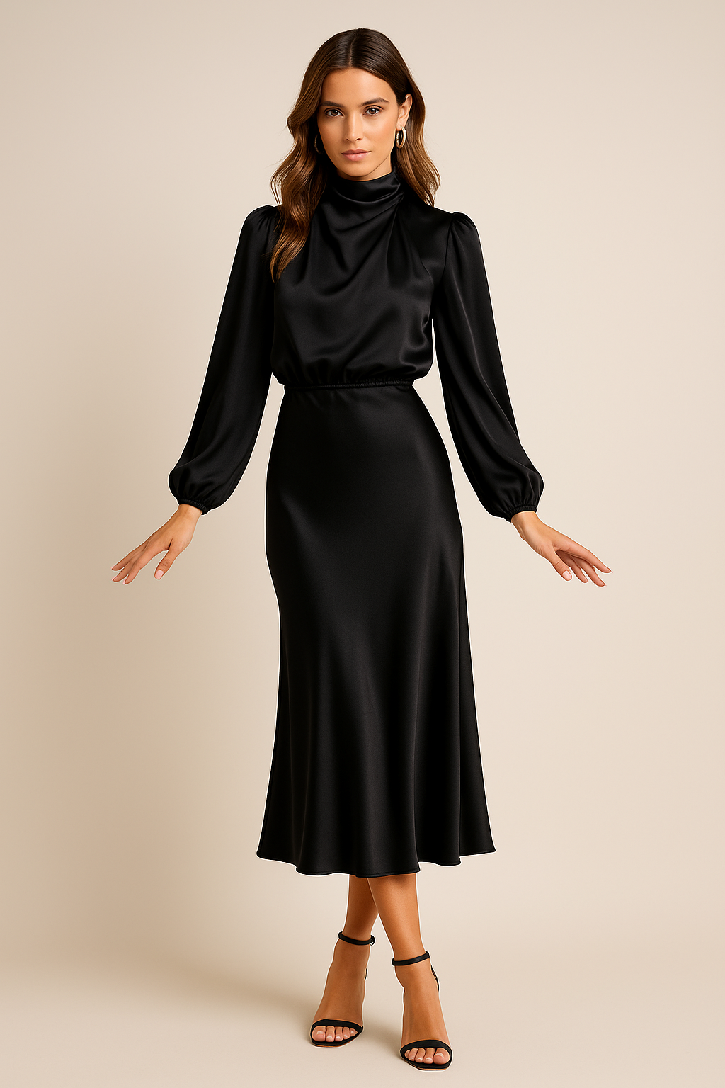 Women's High Waist Midi Dress Cotton Blend Elegant Casual Formal