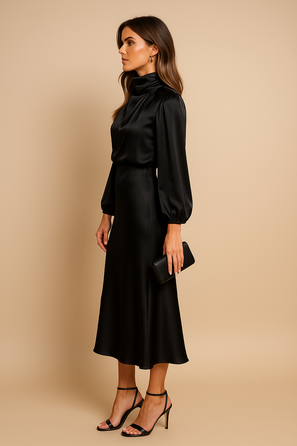 Women's High Waist Midi Dress Cotton Blend Elegant Casual Formal