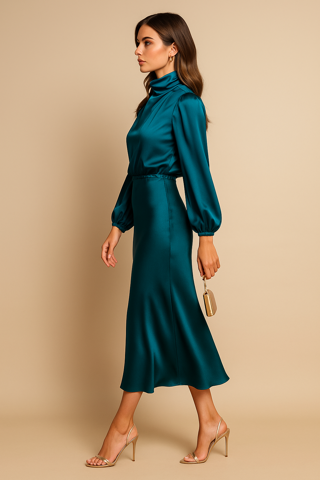 Women's High Waist Midi Dress Cotton Blend Elegant Casual Formal