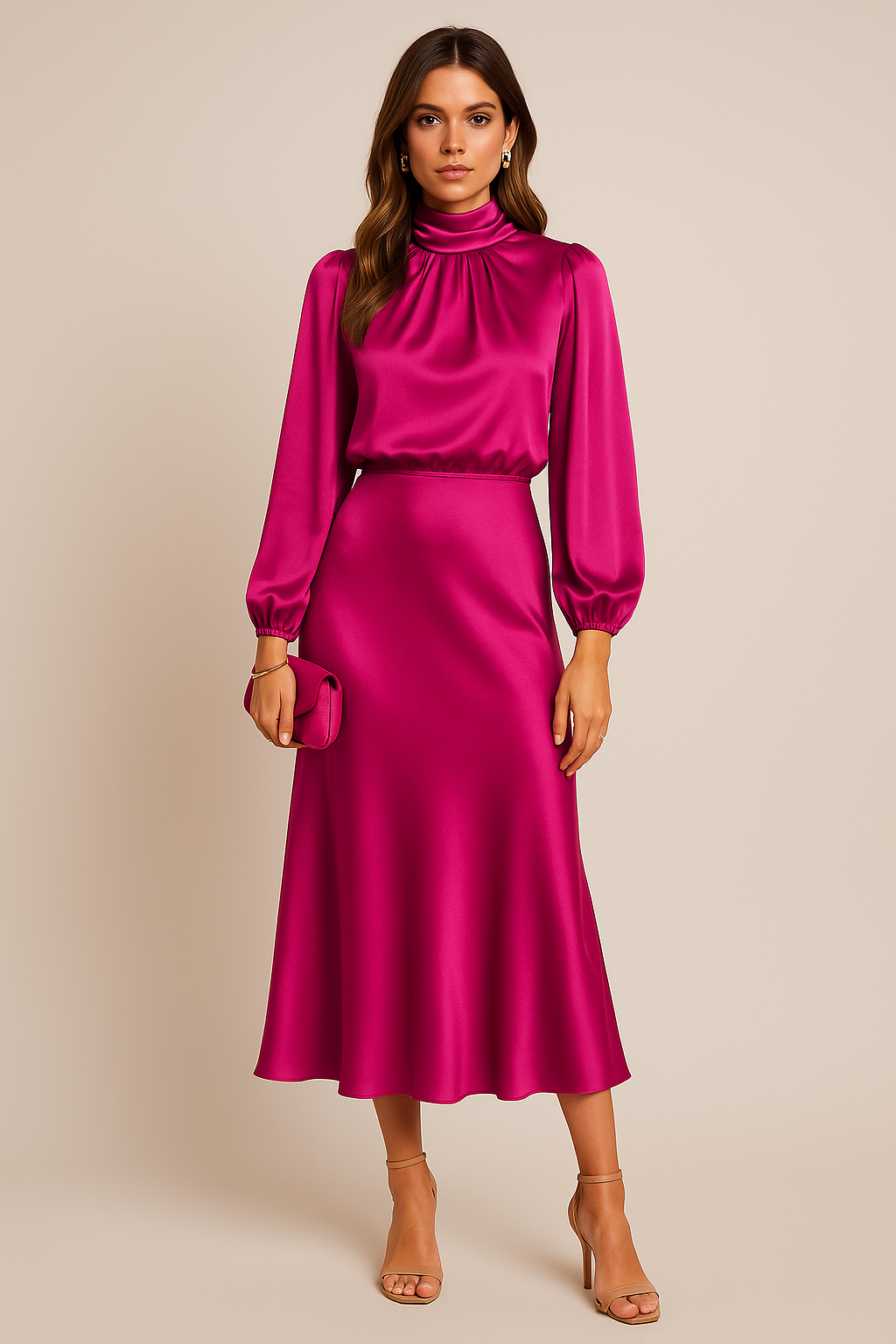 Women's High Waist Midi Dress Cotton Blend Elegant Casual Formal