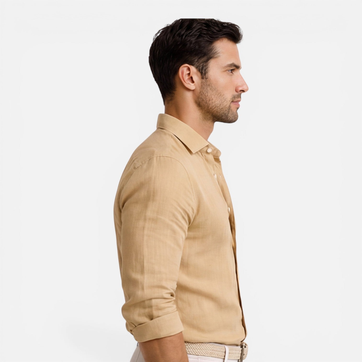 Men's Slim Fit Linen Cotton Blend Shirt Breathable Button Down Casual Elegant