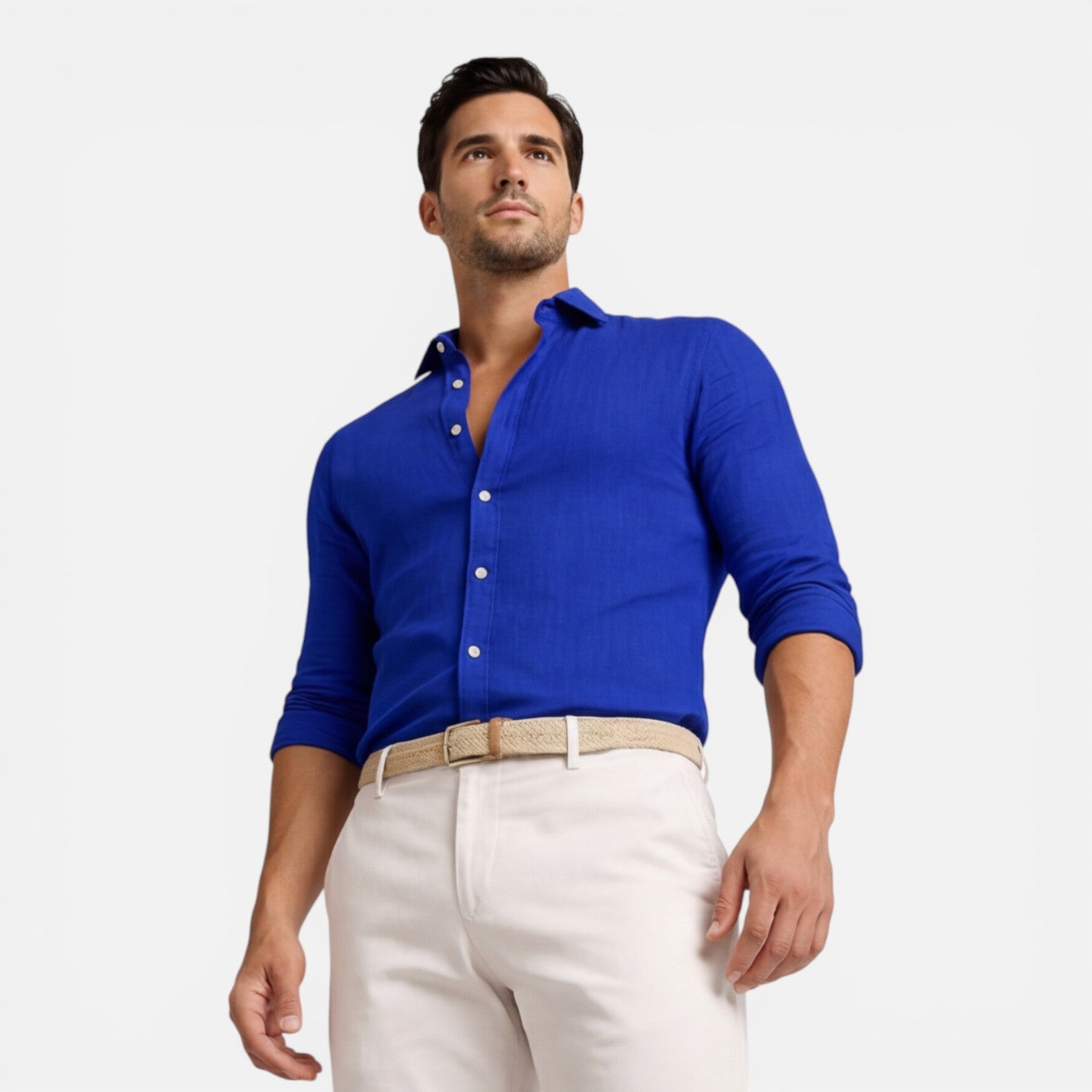 Men's Slim Fit Linen Cotton Blend Shirt Breathable Button Down Casual Elegant