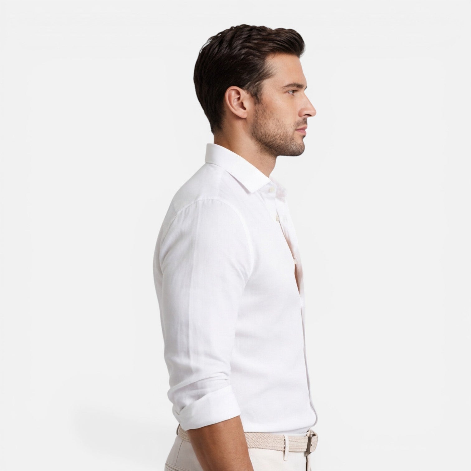 Men's Slim Fit Linen Cotton Blend Shirt Breathable Button Down Casual Elegant