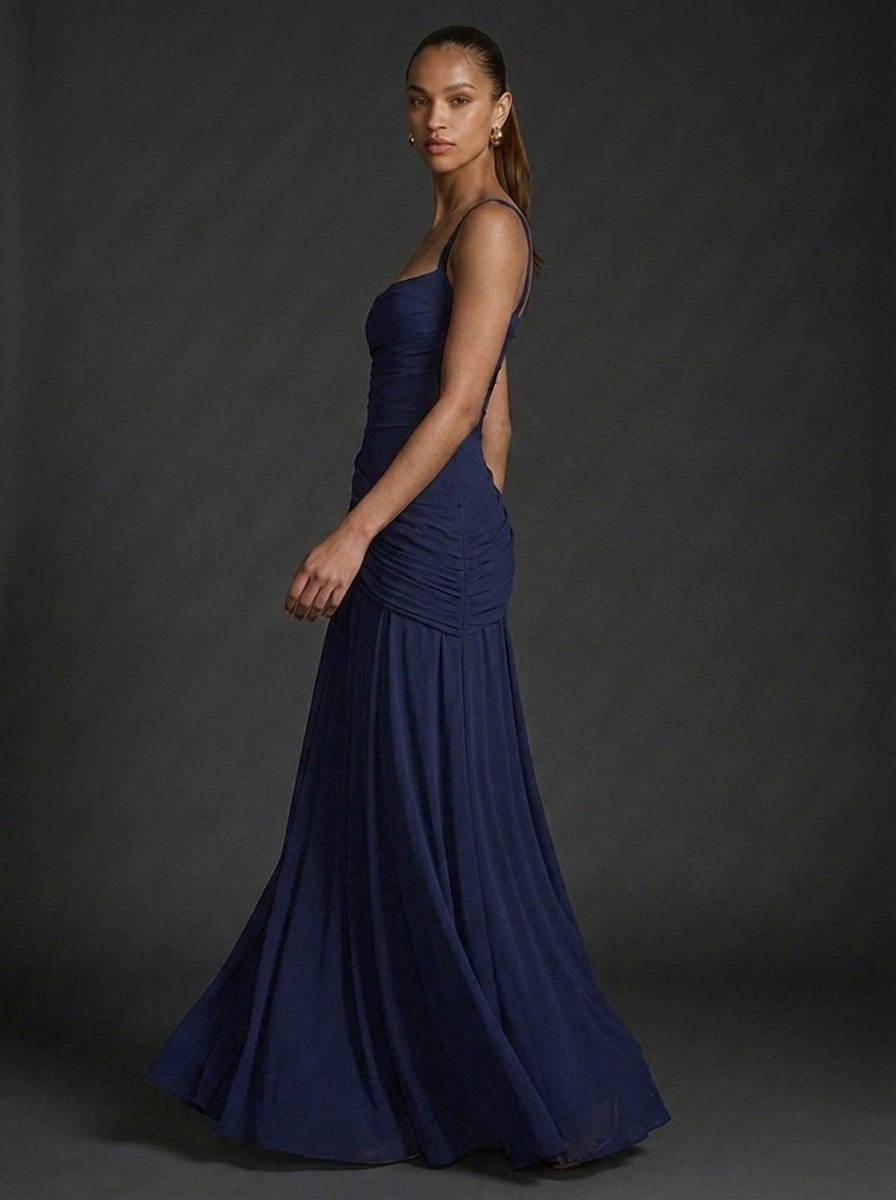 Women's Maxi Dress Square Neck Sleeveless Ruched Wedding Guest Outfit