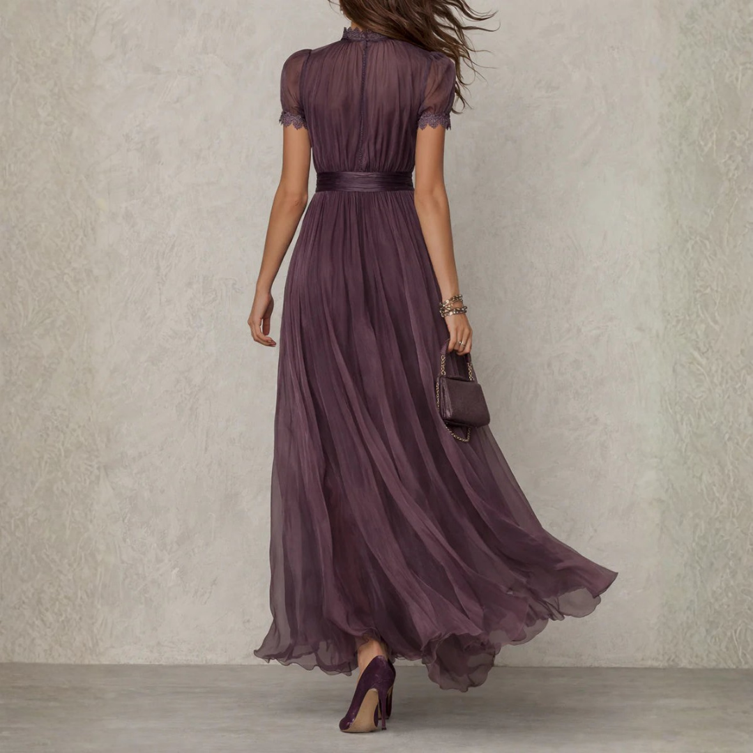 Celeste | Elegant Lace Trim Chiffon Maxi Dress