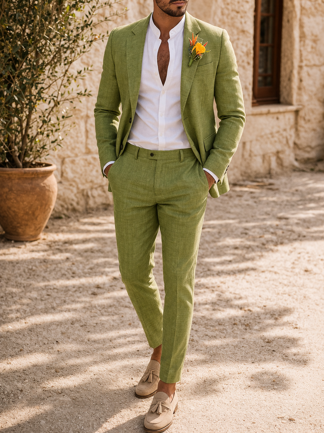 Men's Linen Wedding Suit | Two Piece