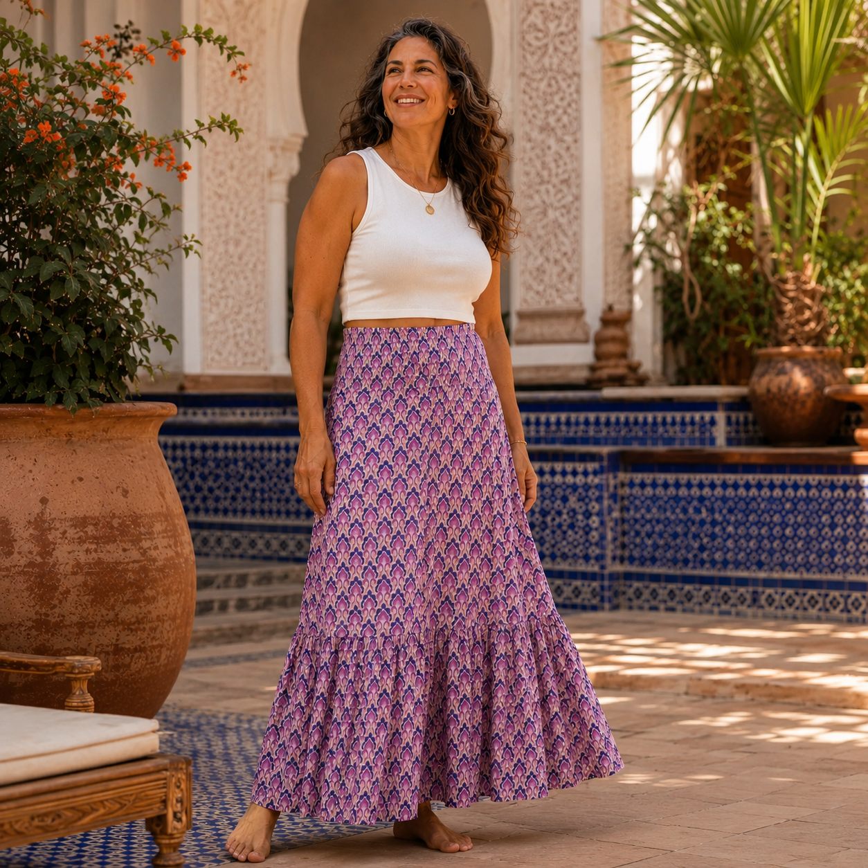 Women's Maxi Skirt Boho Tiered Ornamental Print Casual
