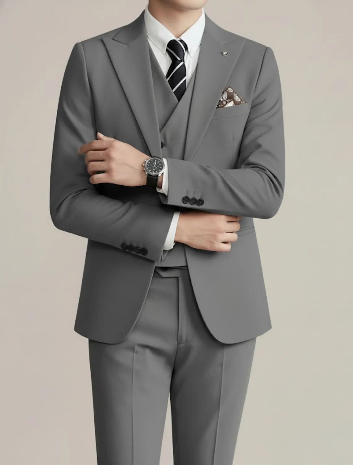 Men's Three-Piece Suit Black Formal Attire for Weddings and Events