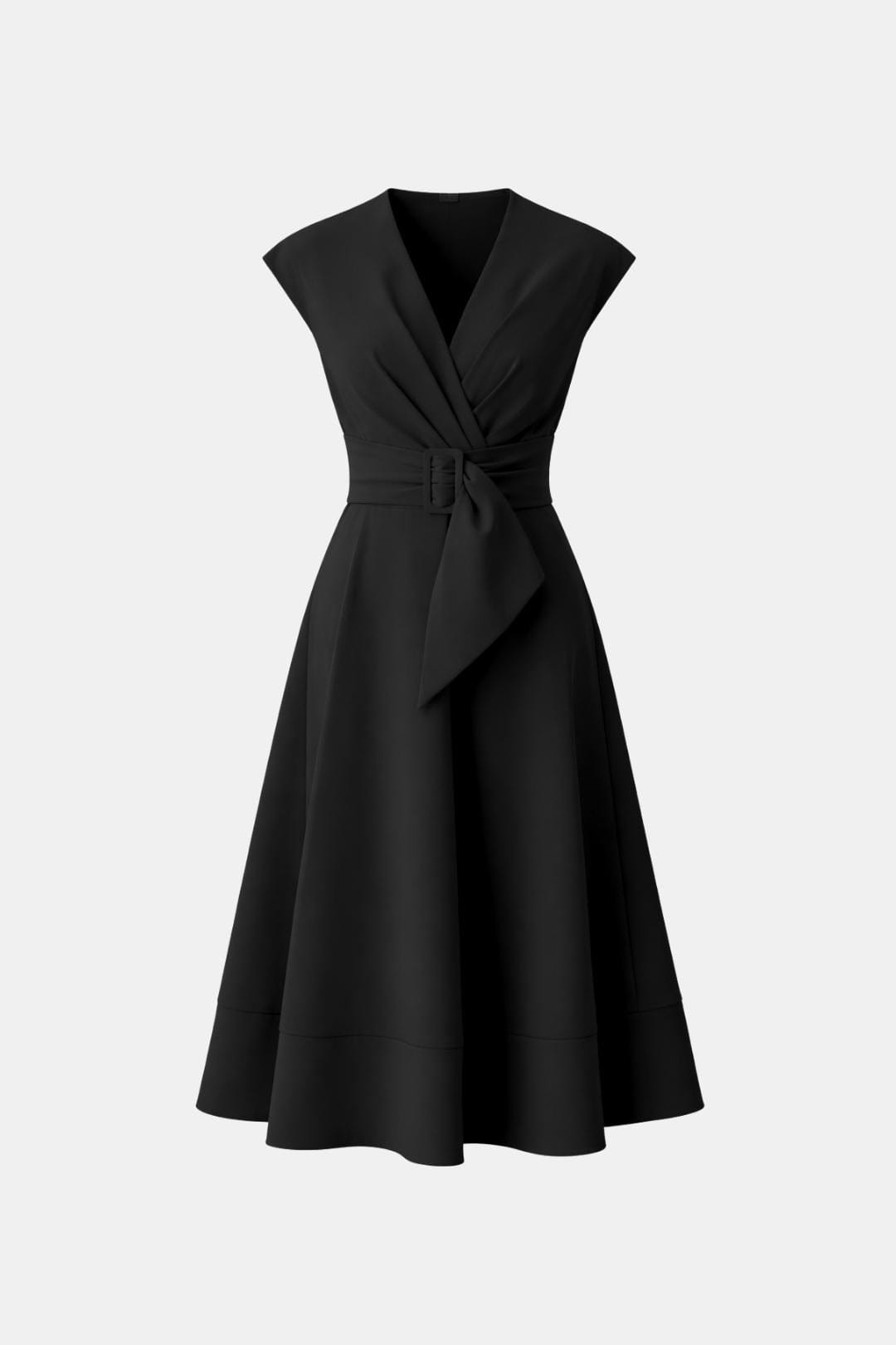 Women's Midi Dress Belted V-Neck Crepe Elegant Casual