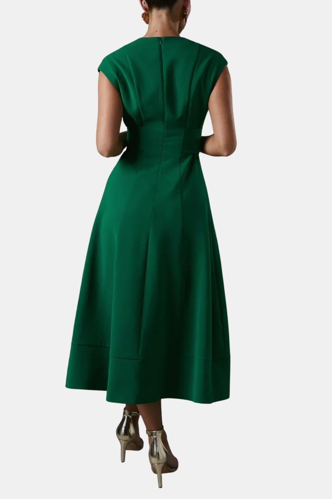 Women's Midi Dress Belted V-Neck Crepe Elegant Casual