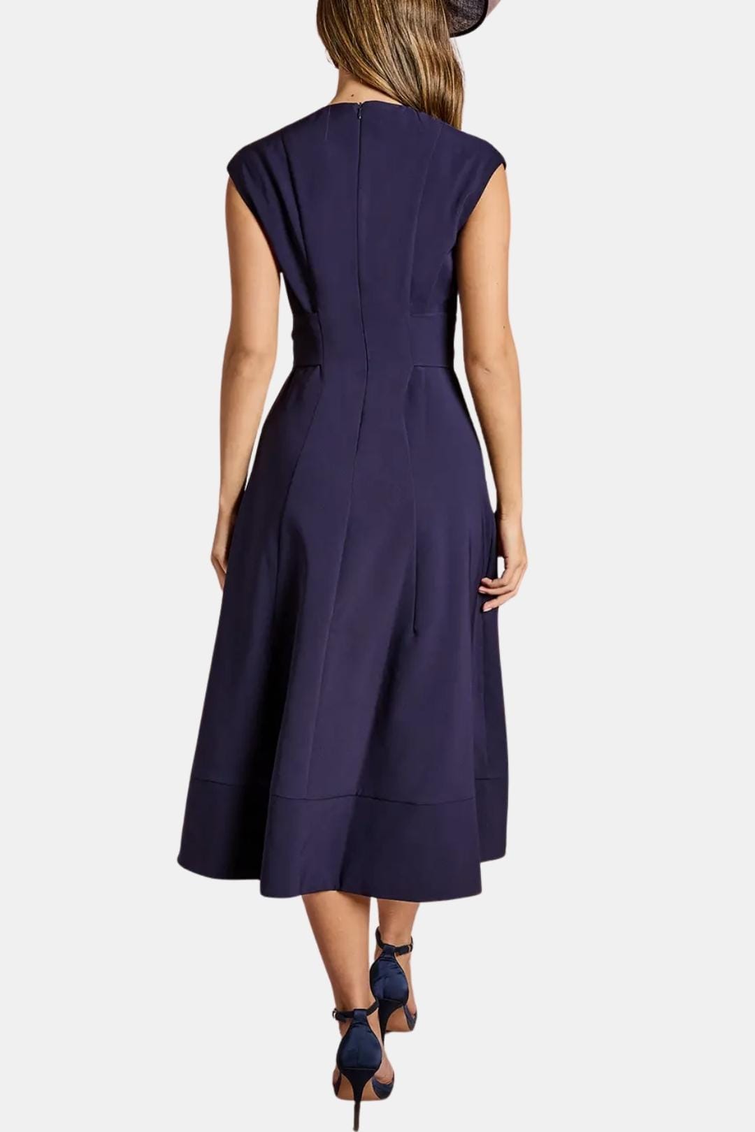 Women's Midi Dress Belted V-Neck Crepe Elegant Casual