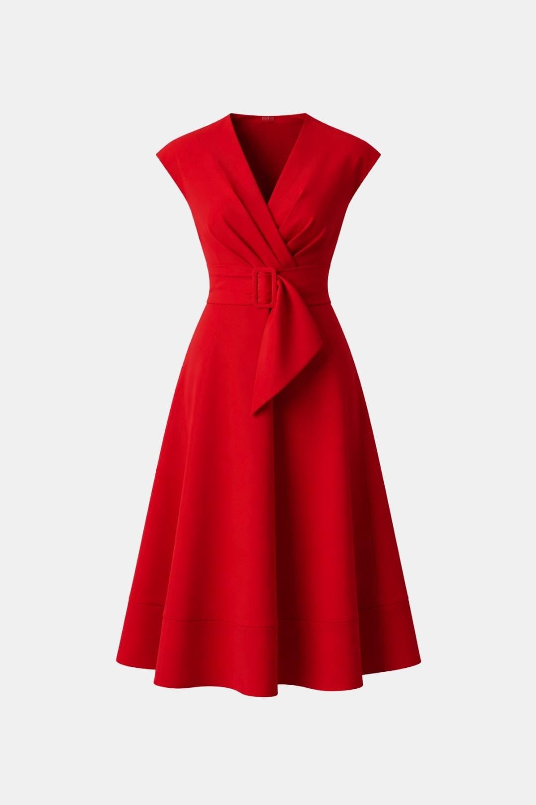 Women's Midi Dress Belted V-Neck Crepe Elegant Casual