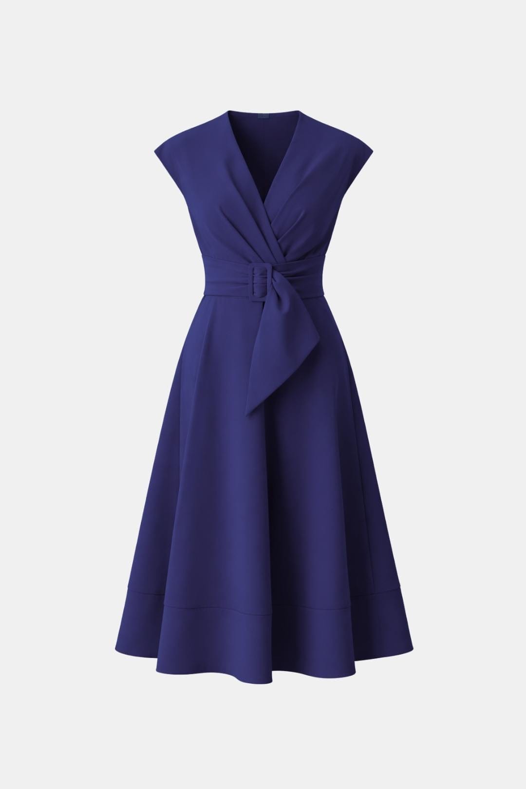 Women's Midi Dress Belted V-Neck Crepe Elegant Casual