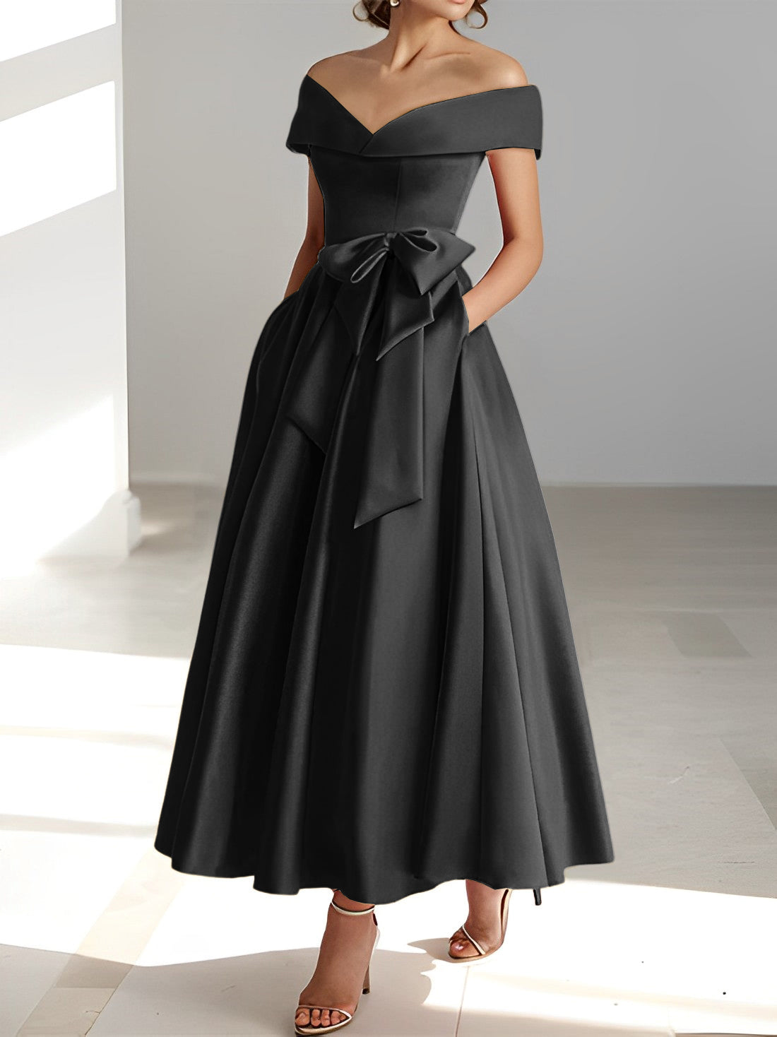 Women's A-Line Off-the-Shoulder Sleeveless Ankle-Length Mother of the Bride Dress