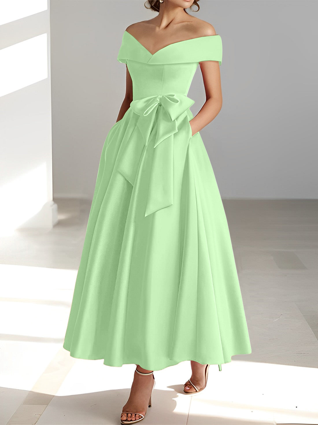 Women's A-Line Off-the-Shoulder Sleeveless Ankle-Length Mother of the Bride Dress