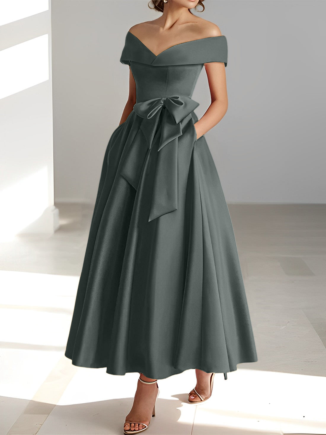 Women's A-Line Off-the-Shoulder Sleeveless Ankle-Length Mother of the Bride Dress