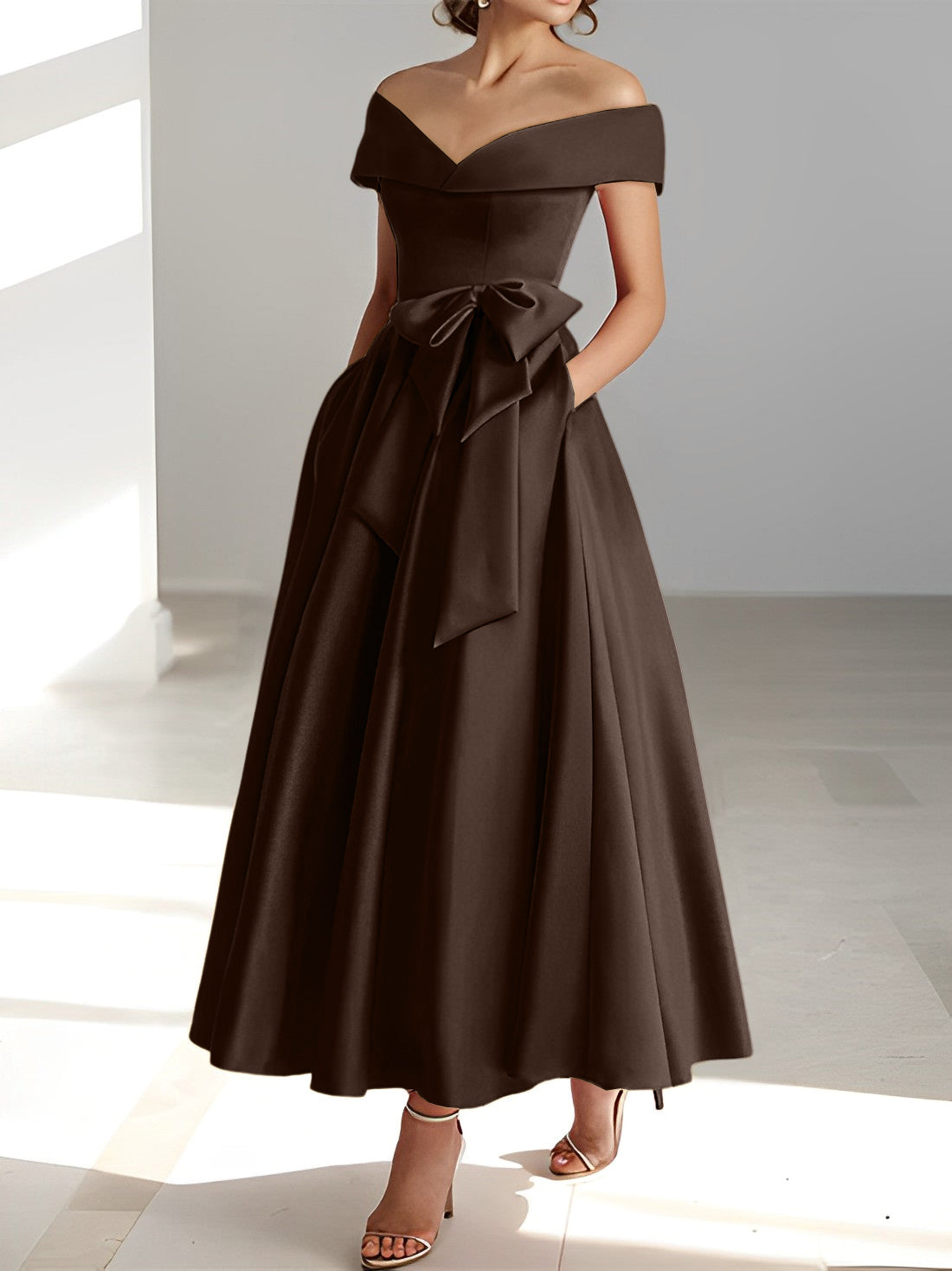 Women's A-Line Off-the-Shoulder Sleeveless Ankle-Length Mother of the Bride Dress