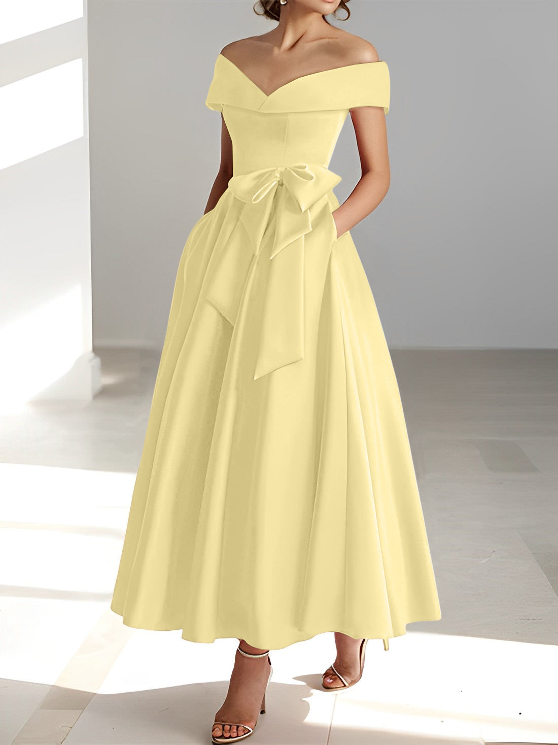 Women's A-Line Off-the-Shoulder Sleeveless Ankle-Length Mother of the Bride Dress