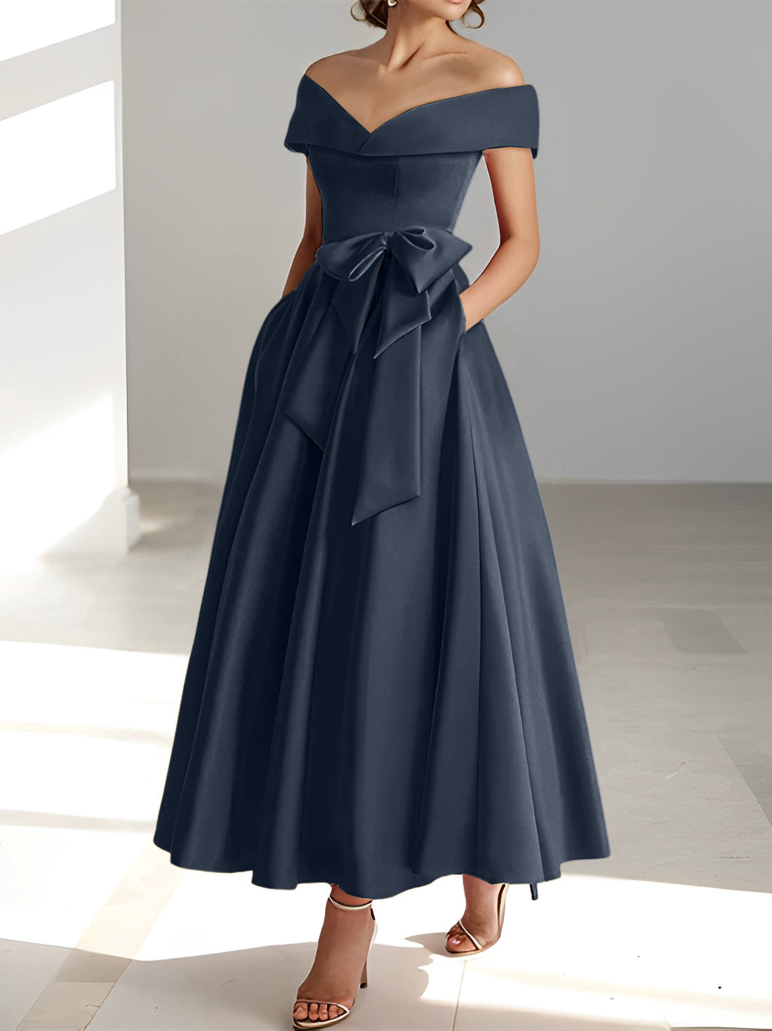 Women's A-Line Off-the-Shoulder Sleeveless Ankle-Length Mother of the Bride Dress