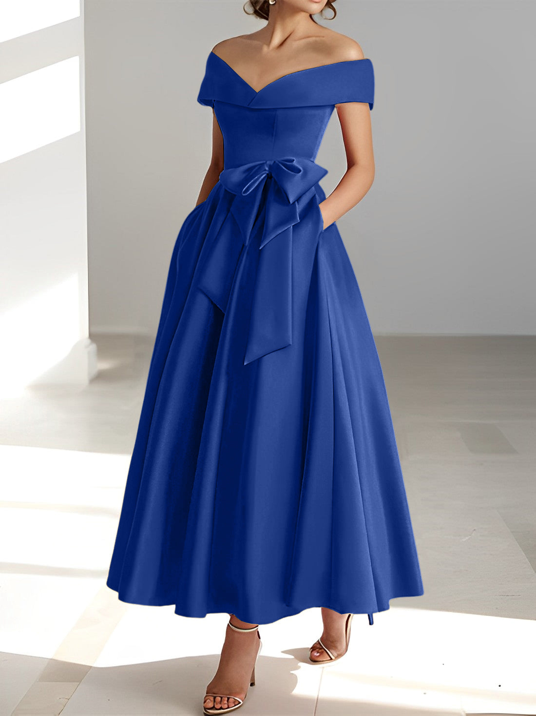 Women's A-Line Off-the-Shoulder Sleeveless Ankle-Length Mother of the Bride Dress