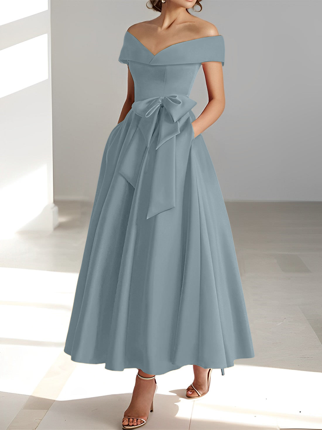 Women's A-Line Off-the-Shoulder Sleeveless Ankle-Length Mother of the Bride Dress