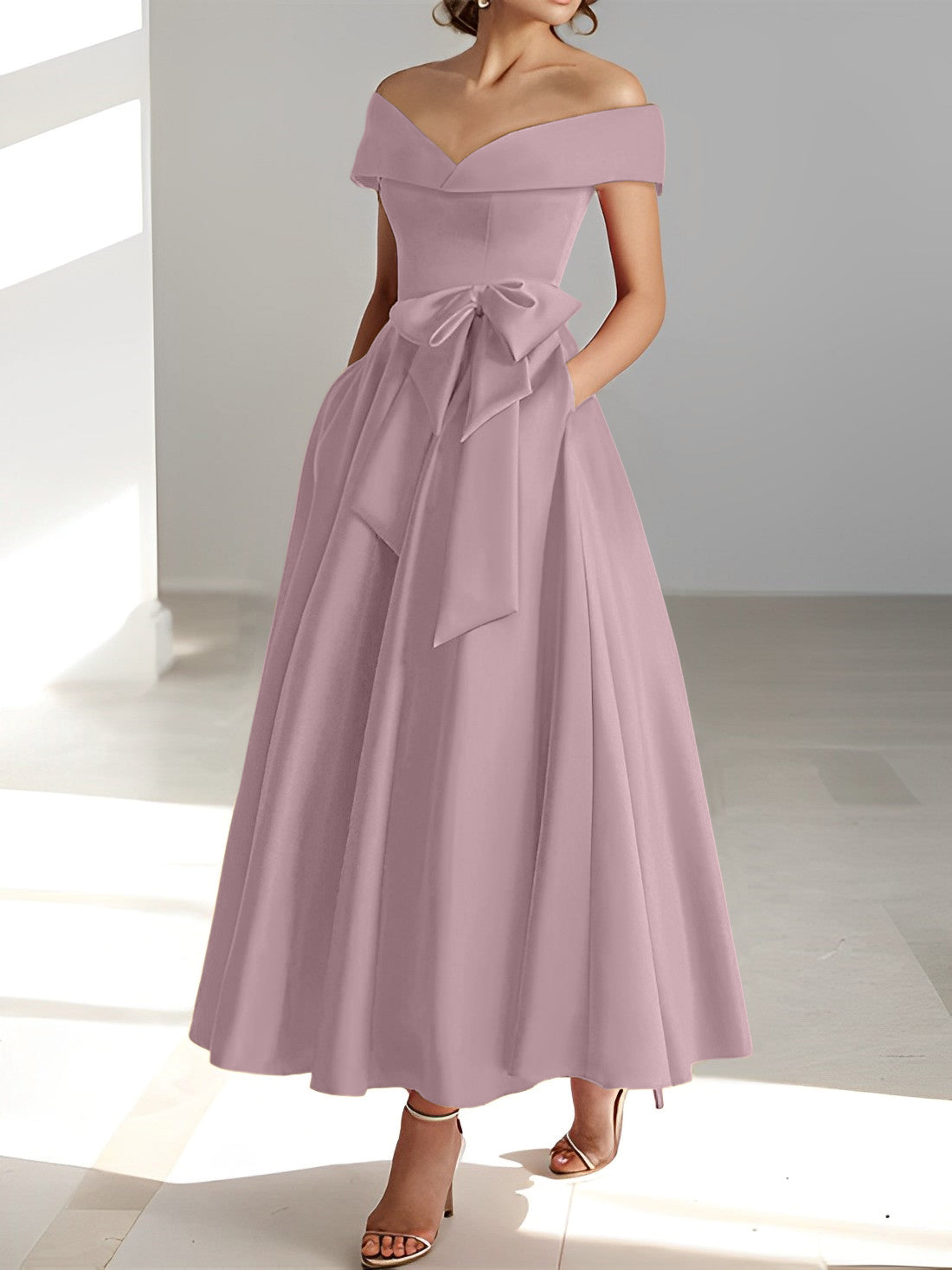 Women's A-Line Off-the-Shoulder Sleeveless Ankle-Length Mother of the Bride Dress