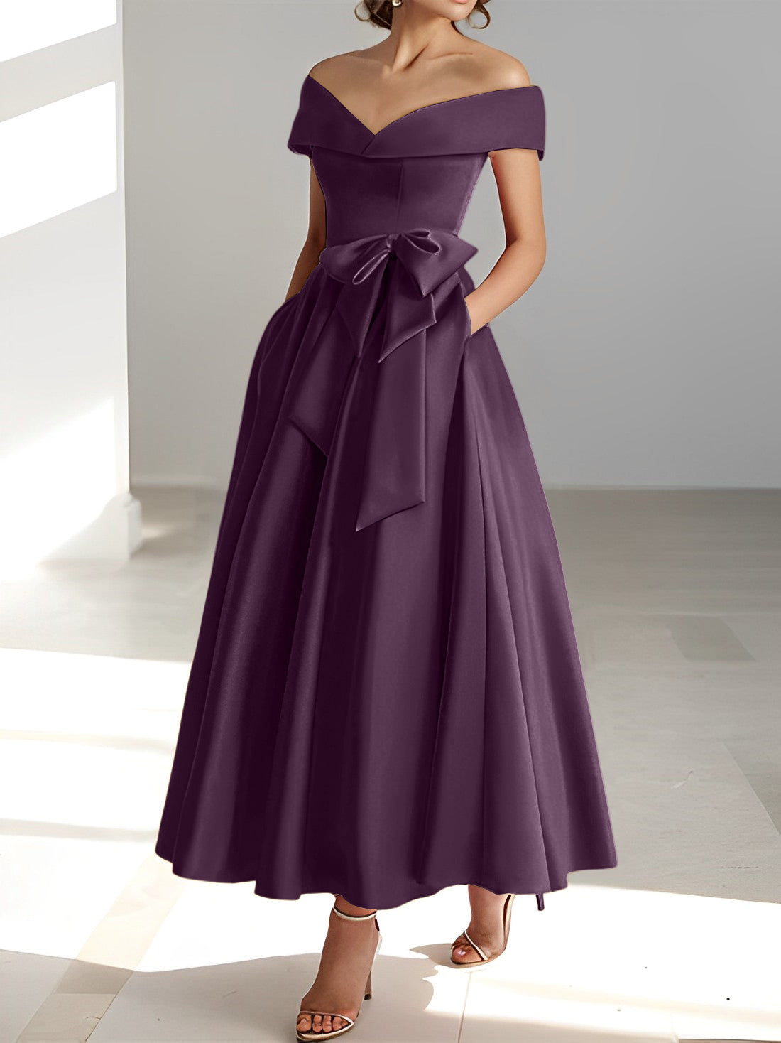 Women's A-Line Off-the-Shoulder Sleeveless Ankle-Length Mother of the Bride Dress