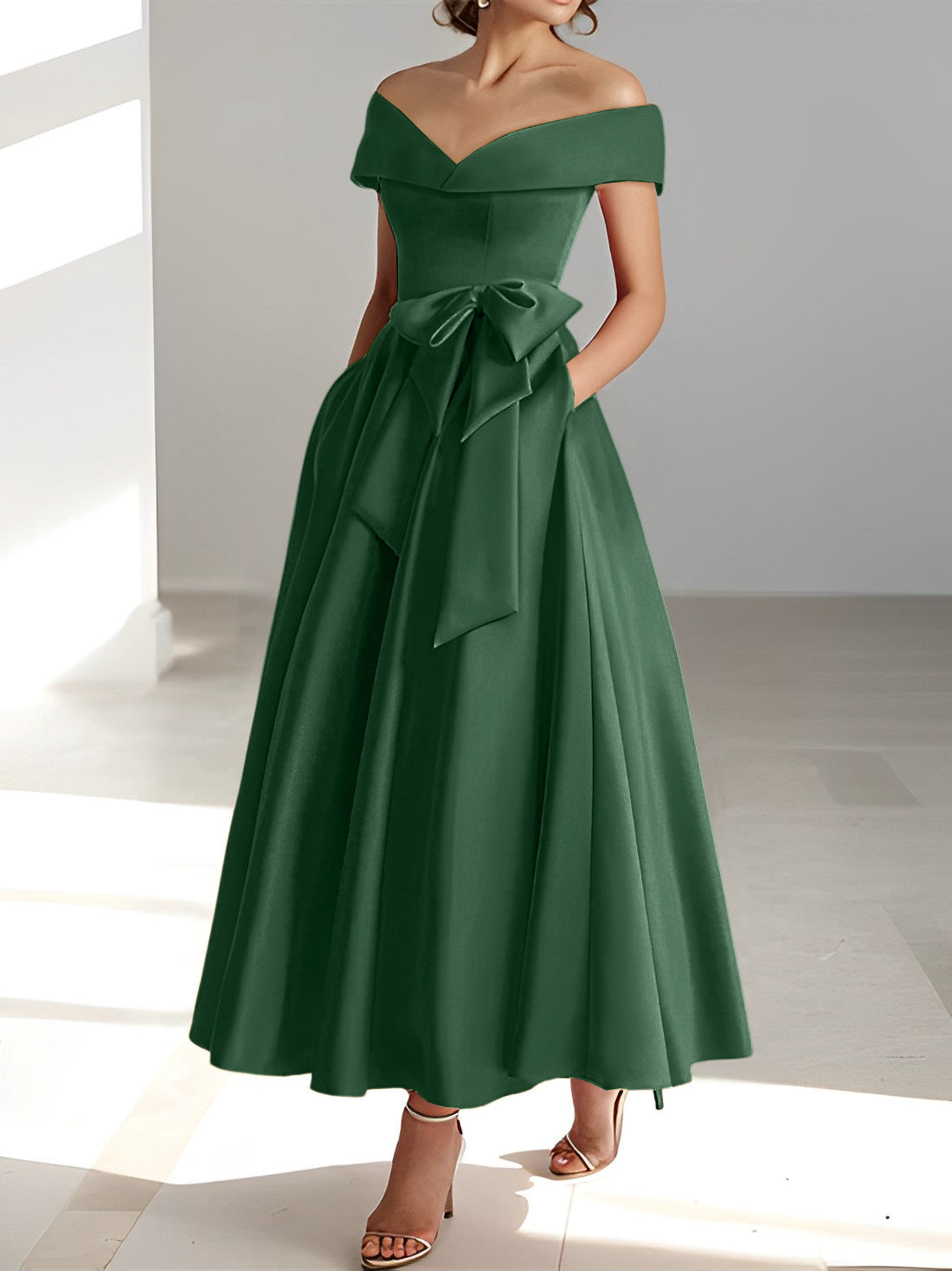 Women's A-Line Off-the-Shoulder Sleeveless Ankle-Length Mother of the Bride Dress