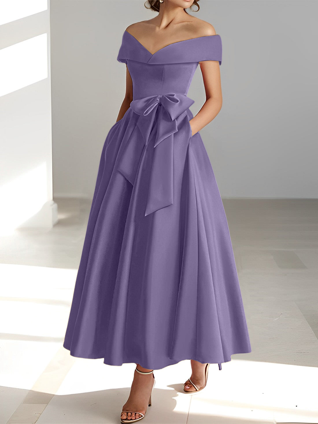 Women's A-Line Off-the-Shoulder Sleeveless Ankle-Length Mother of the Bride Dress