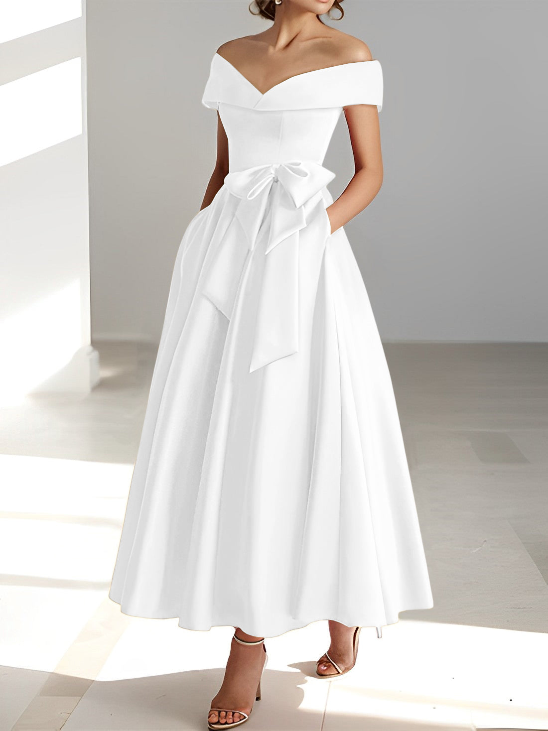 Women's A-Line Off-the-Shoulder Sleeveless Ankle-Length Mother of the Bride Dress