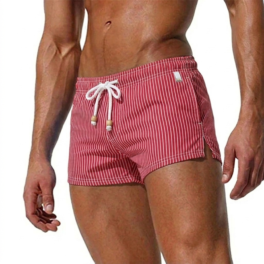 Men's Striped Swim Shorts - Drawstring Waist and Quick-Dry Fabric