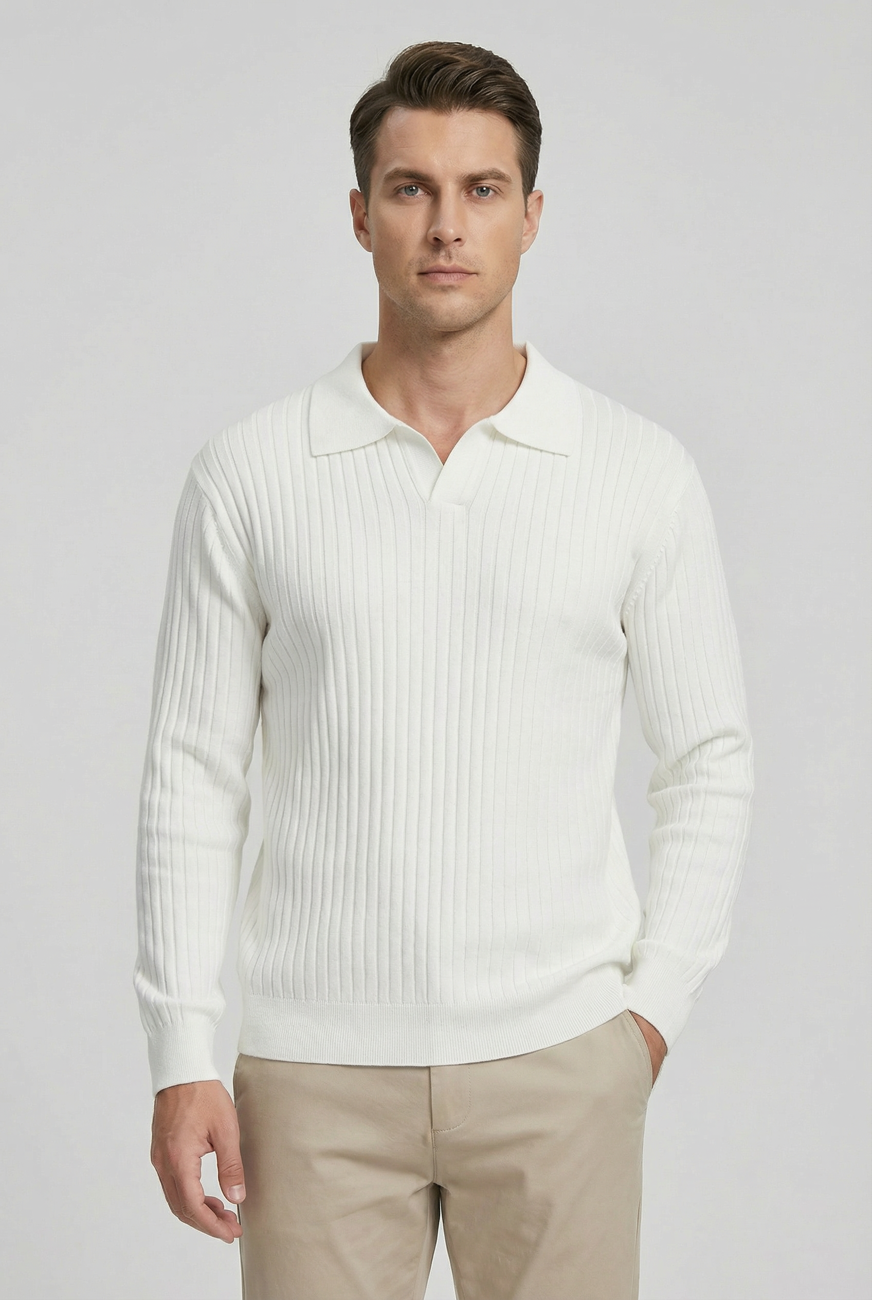 Michael | Men's Long Sleeve V-Neck Cotton Blend Polo 0